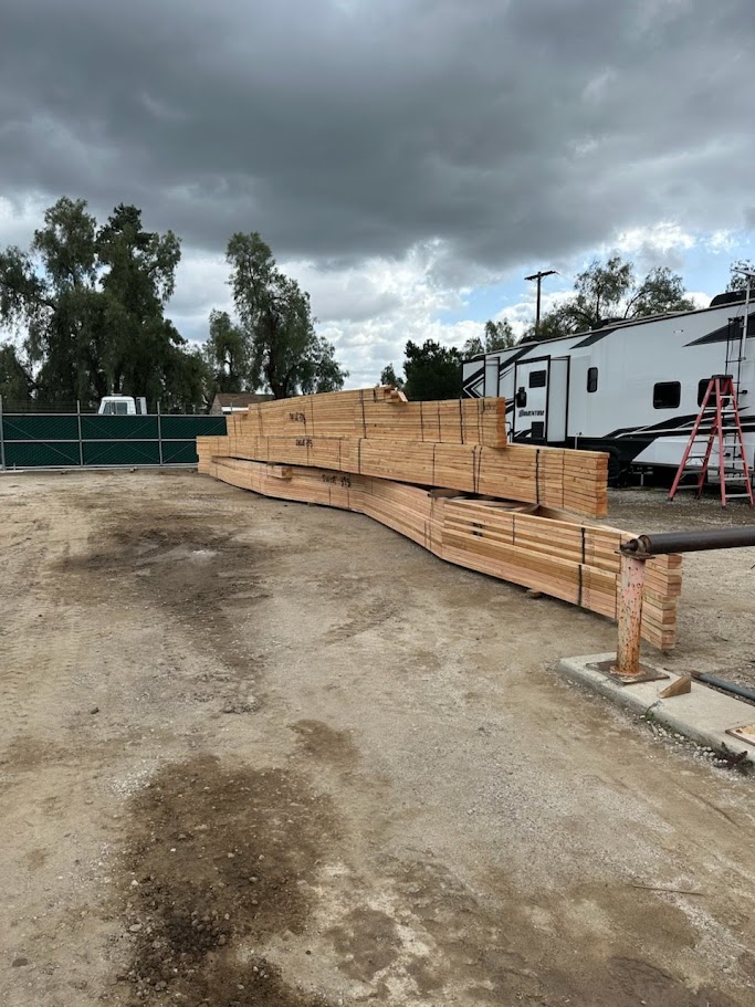 stack of wood trusses