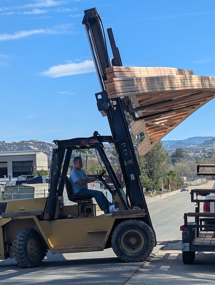 wood trusses on forklift